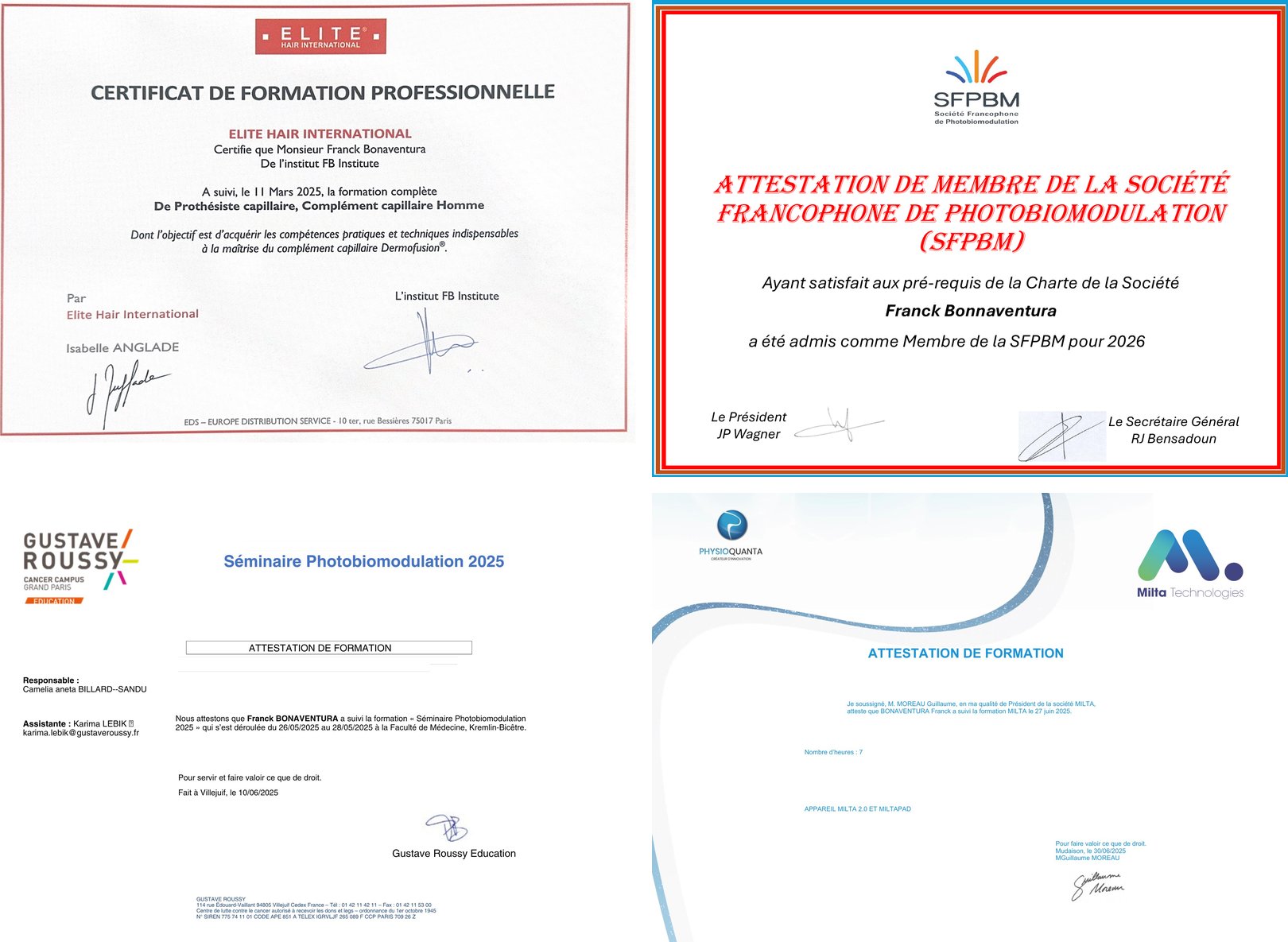 Diplômes et certifications de Franck Bonaventura
